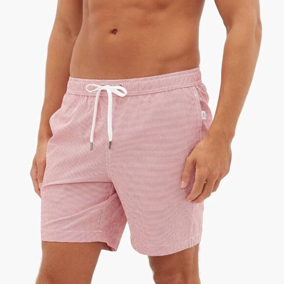 Onia Charles 7 Gingham Swim Trunks605 Bonfire